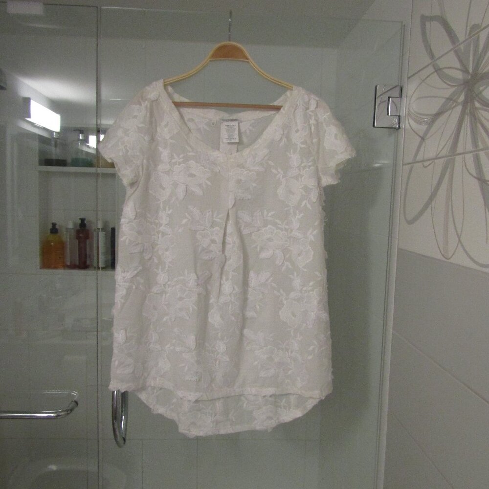 NARACAMICIE White Pullover Cotton/Poly Blend Lace Top-NWT's-Size II--Retail $175